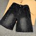 Men's Clothing Men's Black Lightning Striped Ripped Denim Shorts Washed Five Point Summer Style Trendy High End Fashion Pants_mkmklike.com