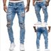 Men's Clothing Ripped Skinny Jeans Fried Bleached Stretch Denim Pants_mkmklike.com