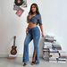 Rippled Distressed Flared Jeans – High-Stretch Bootcut Denim Pants – Women's Vintage Washed Bell Bottoms _mkmklike.com