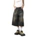 Retro Distressed Loose Wide Leg Denim Shorts for Men Hong Kong Style Nostalgic Vintage Summer Lazy Trendy Clothing_mkmklike.com
