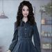ELLE Washed Soft Denim Slimming Autumn New Elegant Age-Reducing Solid Color Vintage Waist-Cinching Dress_mkmklike.com