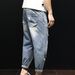 Men's Clothing Spring Retro Patchwork Hole Jeans Nine Point Harem Pants Loose Fashion Trend Beggar Pants_mkmklike.com