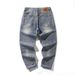 Spring New Loose Small Scimitar Pants Men's Fattened Plus Size Thin Denim Trousers Men's Retro Mud Yellow American Pants_mkmklike.com