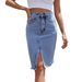 Mid-length, High-waisted, Hip-hugging, Slit Denim Skirt For Women; European And American Style._mkmklike.com