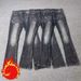 Men's High Street Black Grey Washed Slim Fit Straight Retro Flared Jeans With Fleece Lining For Winter Fashion_mkmklike.com