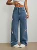 K Street Hot Girl Bow Jeans Loose Straight Leg Wide Leg Pants_mkmklike.com