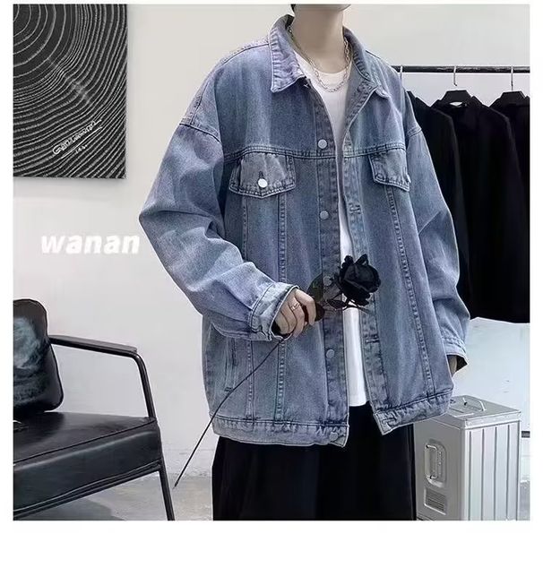 Northfold Men's Denim Jacket Autumn New Hong Kong Loose Japanese American Style Coat Top_mkmklike.com