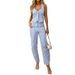 Women's Clothing New Casual Home Striped Print V neck Sleeveless Suit Pants_mkmklike.com