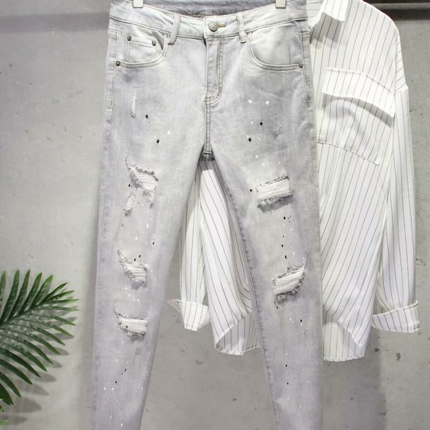 Men’s Distressed Washed Denim Jeans – Slim Straight Fit, Hip-Hop Streetwear Style, Lightweight & Breathable_mkmklike.com