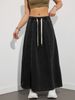 High Waist Drawstring Elastic Waist Denim Skirt Women's A- Line Cotton Denim Skirt Vintage Style Slimming Loose Fit Skirt_mkmklike.com