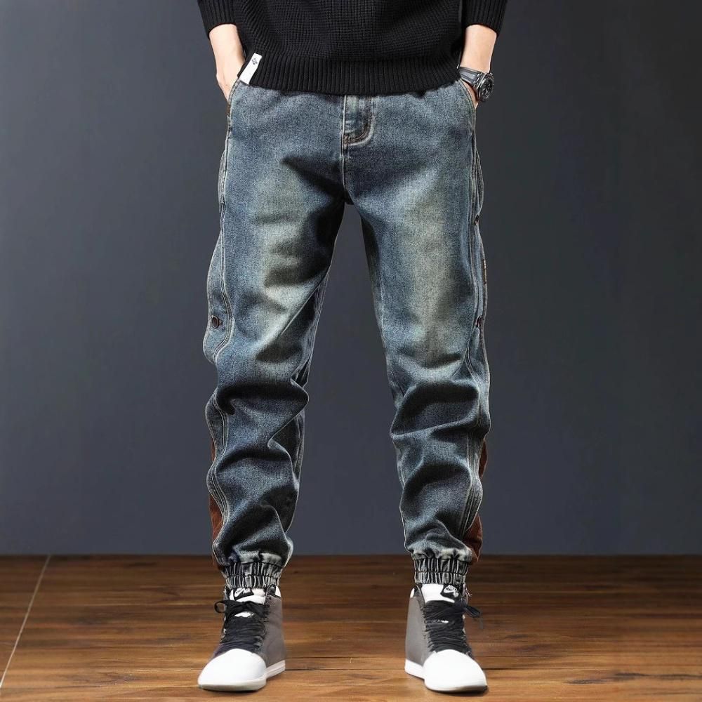 Men's Clothing Washed Jeans Trendy Retro Trousers Loose Straight Tapered Trousers_mkmklike.com