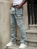 Men's Vintage Distressed Flared Jeans | Retro High Street Style With Chain Detail | Slim Straight Fit For Urban Fashion_mkmklike.com