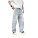 Men's Clothing Men's Distressed Mid-Seam Jeans – American High Street Wide-Leg Denim Pants, Vintage Washed & Hand-Painted (Blue, S-3XL)_mkmklike.com