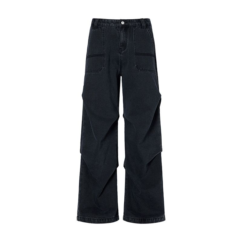 Men's Vintage Workwear Jeans - Classic Straight Fit With Slight Flare, Relaxed Trousers For Teens & Adults_mkmklike.com