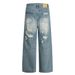 American Style Trendy Brand Ditreed Ripped Jean For Men With Wrinkled Deign Paratrooper Wide-Leg Straight Long_mkmklike.com