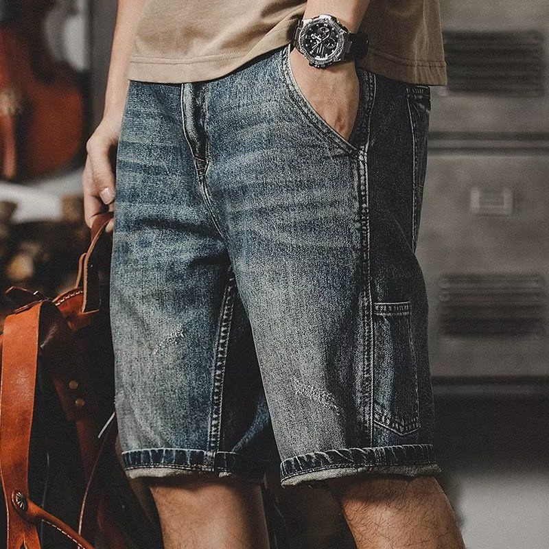 Men's Clothing Summer Thin Straight Denim Shorts Casual Ripped Five Point Trendy Loose Fit Pants_mkmklike.com