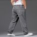 Wholesale Of Plus Size Men's Clothing, Elastic Waistband Drawstring Wide Leg Jeans, Men's All Season Versatile Straight Leg Big Dad Pants_mkmklike.com