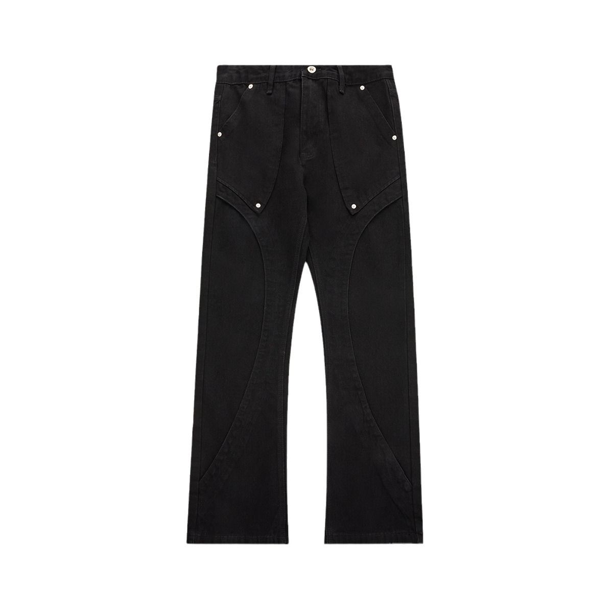 Men's Retro Bootcut Jeans – Korean Style Washed Denim With Rivet Stitching (Black, S-XL)_mkmklike.com