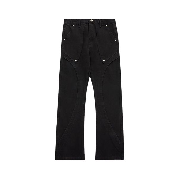 Men's Retro Bootcut Jeans – Korean Style Washed Denim With Rivet Stitching (Black, S-XL)_mkmklike.com