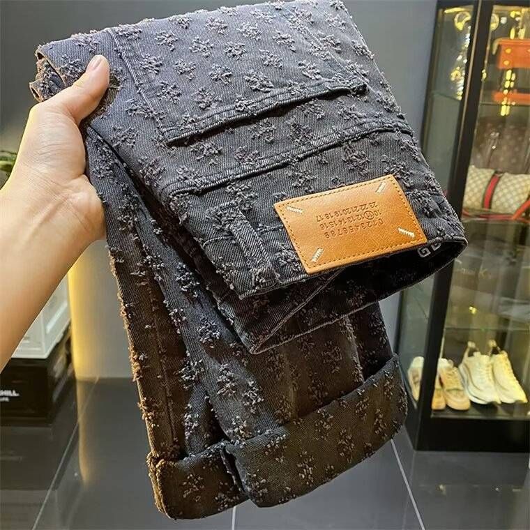 Personalized Jacquard Pattern Jeans Men's Vintage Embossed Y2K Streetwear Loose Jeans Men's Pants Straight Loose Bottoms Men's Jeans_mkmklike.com