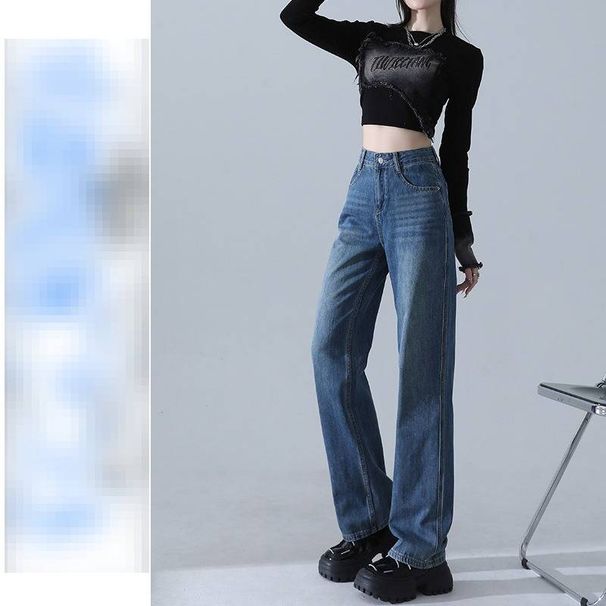 Women's Light Blue Wide Leg Jeans - High Waisted Summer Thin Stretch Flowy Loose Fit Straight Leg Pants For Casual & Office_mkmklike.com