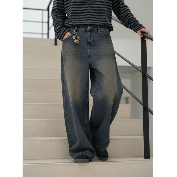 Men's Clothing Men's Loose Straight Leg Jeans European Style Minimalist Retro Color Washed Casual Trousers_mkmklike.com