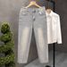 Light Blue Stretch Denim Jeans For Men Slim Fit Cropped Length Fashionable Spring Autumn Wear_mkmklike.com