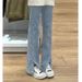 Plus-size High-waisted Slit Straight-leg Jeans For Plus-size Women, New Spring 2025 Loose Wide-leg Floor-length Pants_mkmklike.com