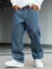 Men's Clothing Casual Striped Wide Leg Jeans With Multi Pockets American Street Style Blue Denim Jeans_mkmklike.com