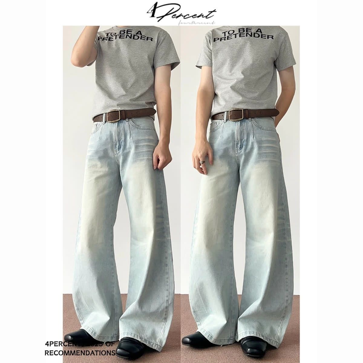 Streetwear Cargo Jeans – Oversized Fit, High-Waisted, Washed Blue, Unisex Distressed Denim With Drawstring Waist (S-XXXL, Polyester Blend)_mkmklike.com