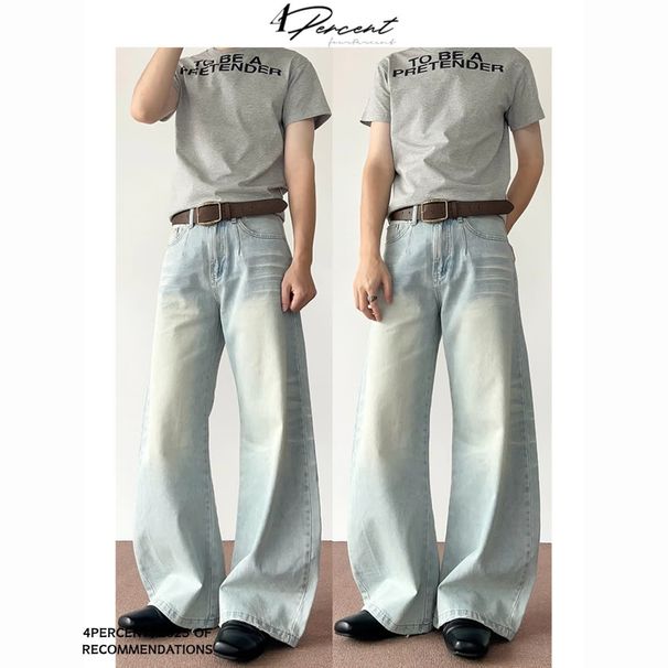 Streetwear Cargo Jeans – Oversized Fit, High-Waisted, Washed Blue, Unisex Distressed Denim With Drawstring Waist (S-XXXL, Polyester Blend)_mkmklike.com