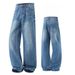 Unisex Retro Washed Light Blue Jeans Loose Straight Leg Casual Trousers Trendy Spring Autumn_mkmklike.com