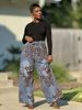 Women's Retro Floral Flocked Curved Blade Jeans New Washed Denim Independent Store_mkmklike.com
