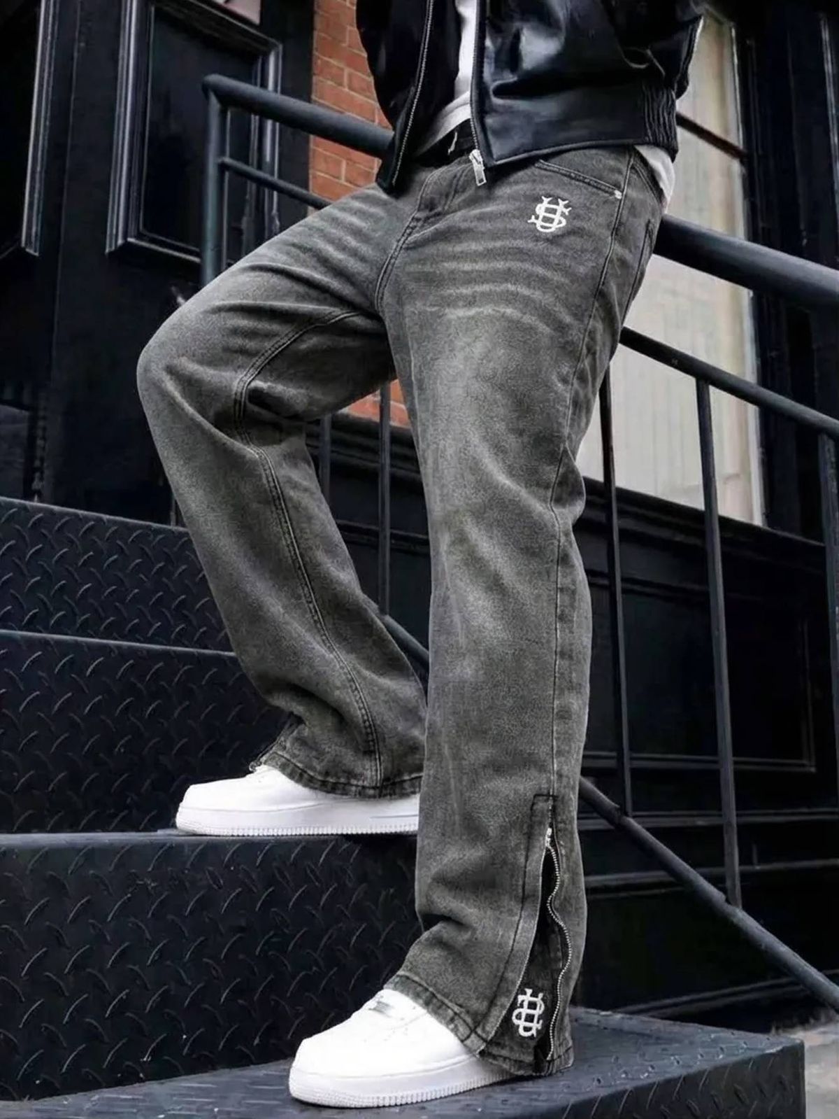 Men's Clothing Menswear Trendy Brand "US"Embroidered Jeans, Loose Fitting Casual Heavyweight Jeans_mkmklike.com