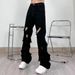 Men's Trendy High Street Style Retro Distressed Flared Black Jeans Slimming Loose Fit Straight Leg American Cross Border_mkmklike.com