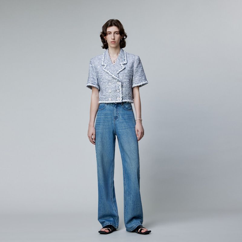 Women's Clothing Jeans Autumn Denim Fabric Advanced Comfortable And Stylish Slim Wide Leg Mopping Pants_mkmklike.com