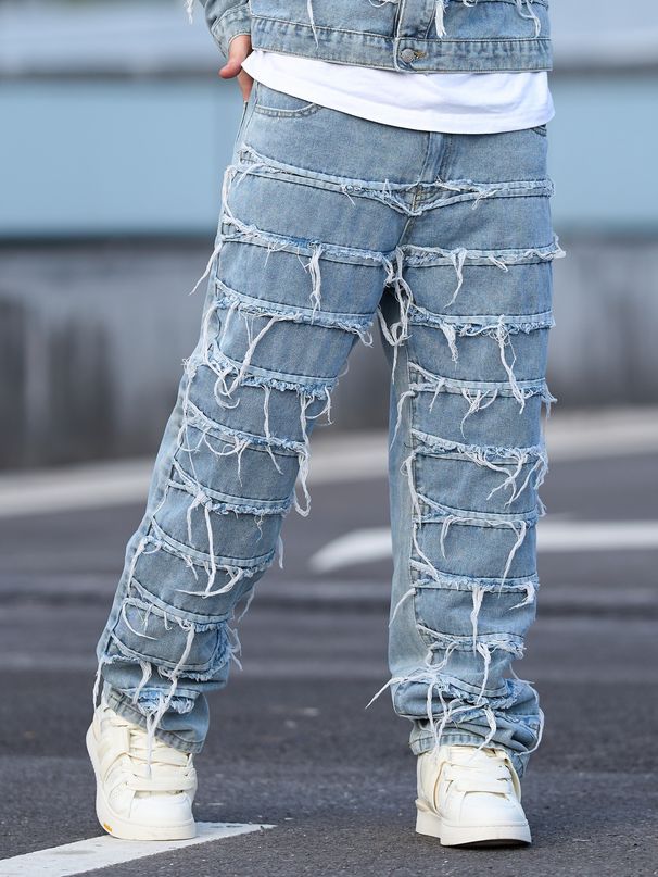 Men's Stylish Straight-Leg Jeans - Comfortable Loose Fit Casual Denim Pants For Teens & Young Adults_mkmklike.com