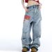 Streetwear Vintage Washed Blue Jeans – Oversized Splatter Paint & Ripped Denim Pants (Unisex, S-3XL, High-Waisted, Straight-Leg, Drop-Hem)_mkmklike.com