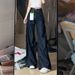 Women's Clothing Dark Blue High-Waisted Wide Leg Denim Trousers Loose Fit Straight Leg Floor Length Pear Shape American Style Jeans_mkmklike.com