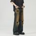 LKTM Wear # Vintage Rusty Blue Ripped Jeans Men's And Women's Loose Cleanfit Straight Leg Floor Pants B6e_mkmklike.com