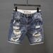 Men's American Retro Ripped Comfortable Denim Shorts Trendy Street Style Loose Straight Summer Thin Clothing_mkmklike.com