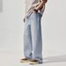 Men's Clothing Retro Loose Light Blue Straight Jeans High Street All Match Wide Leg Pants_mkmklike.com