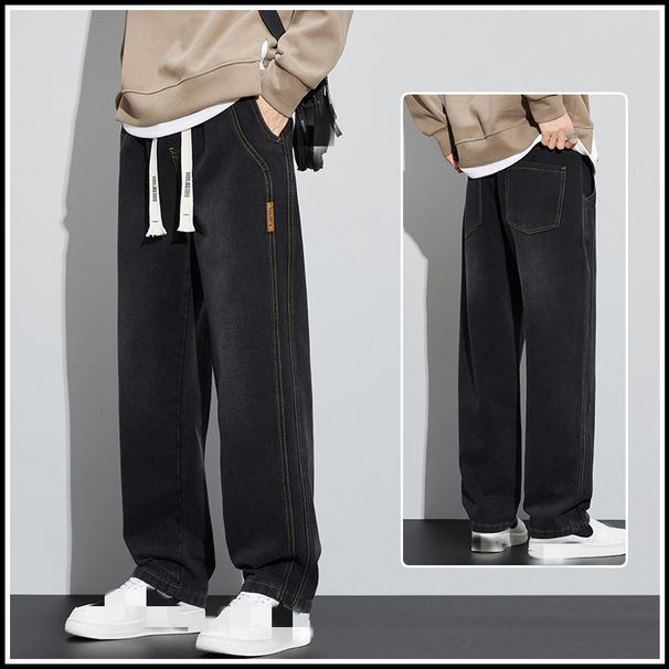 Spring And Summer New Style Denim Wide-leg Pants Soft-feeling Men's Loose All-Purpose Straight Pants Comfortable And Casual Pants For Males_mkmklike.com
