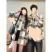 Woolen Plaid Jacket Men's 2024 Autumn Winter Trendy American Retro Casual Loose Turn-Down Collar Coat_mkmklike.com