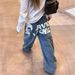 Plus Size Vintage Distressed Jeans For Women – Oversized Wide-Leg Denim Pants With Retro Letter Print (Fall Collection)_mkmklike.com