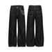 Men's Loose Fit Straight Leg Jeans - American High Street Style With Vintage Deconstructed Embroidery Design, Black Denim For Casual Wear_mkmklike.com