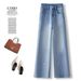 Light Blue Rhinestone Embroidered Straight-leg Jeans For Women, Spring And Autumn 2026 New High-waisted Slim-fit Narrow_mkmklike.com