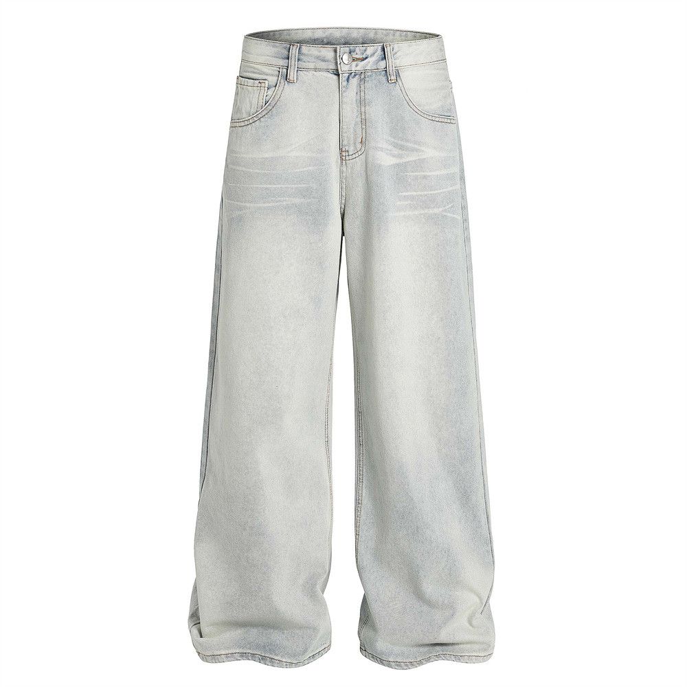 American Style Cleanfit Washed Denim Men's Street Fashion Loose Straight Vintage Wide-Leg Dad Pants_mkmklike.com