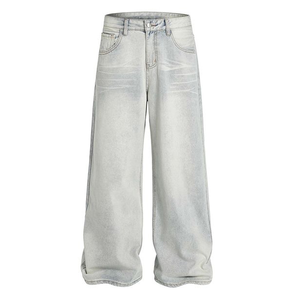 American Style Cleanfit Washed Denim Men's Street Fashion Loose Straight Vintage Wide-Leg Dad Pants_mkmklike.com