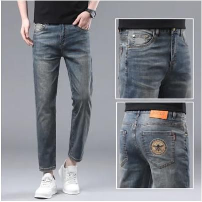 Men's Clothing Brand new high end jeans for men elastic bee color printing slim fit small straight casual jeans for men_mkmklike.com